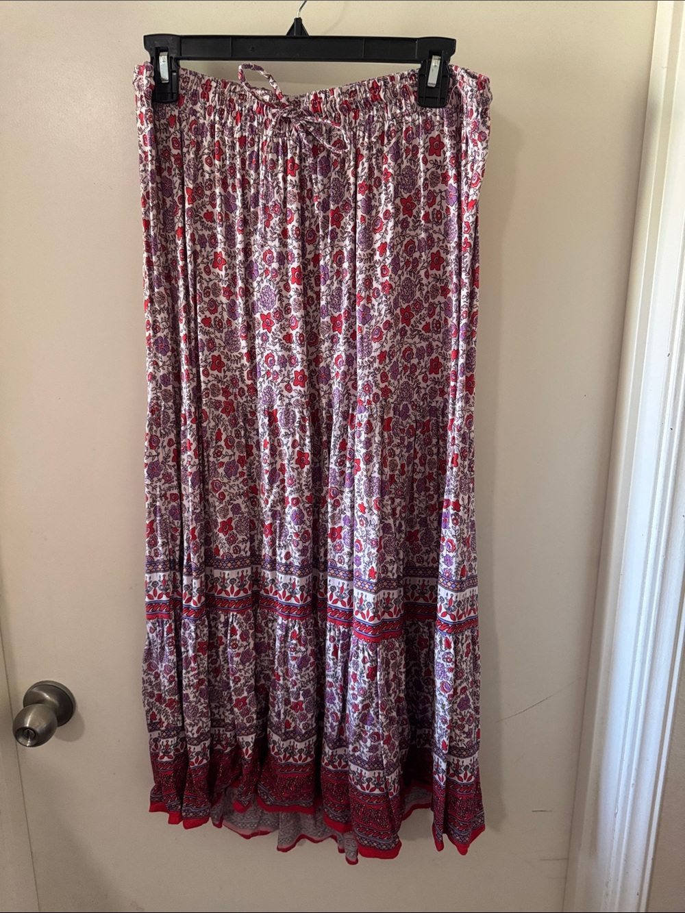 Knox Rose Red & Purple Floral Tiered Maxi Skirt